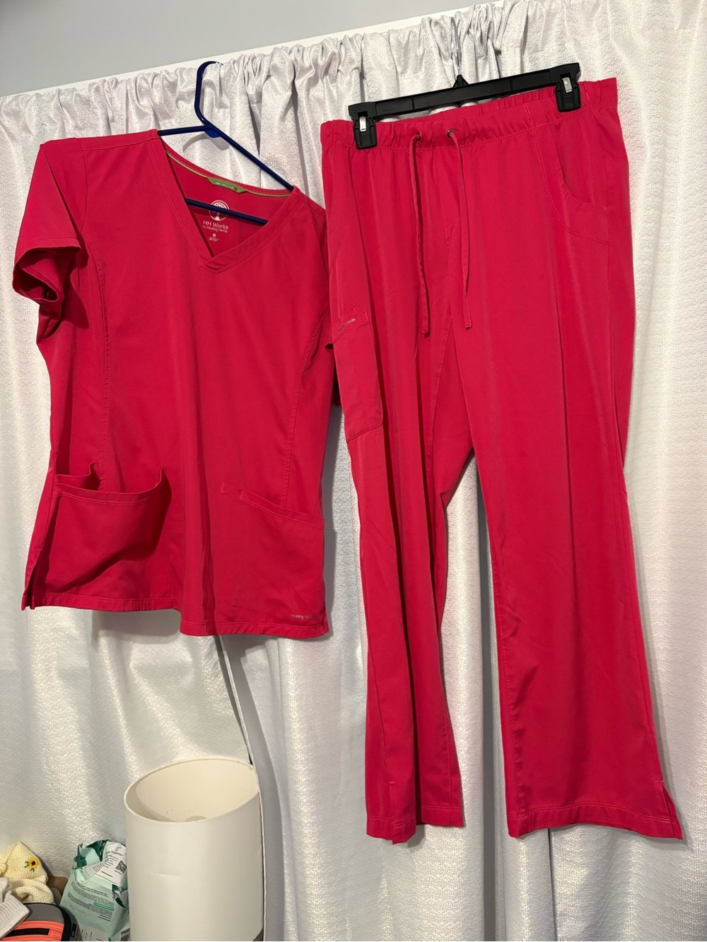 healing hands Bright Pink V-Neck Scrub Top & Drawstring Pants Set
